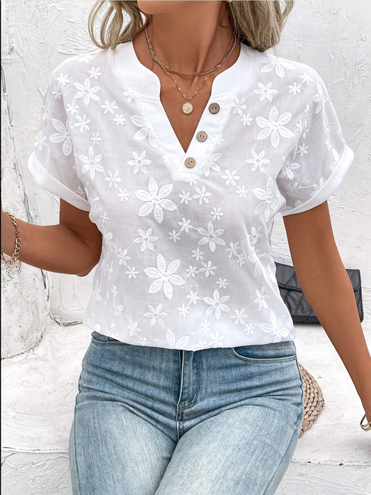 Maëlisse | Women's Floral Embroidered V-Neck Blouse