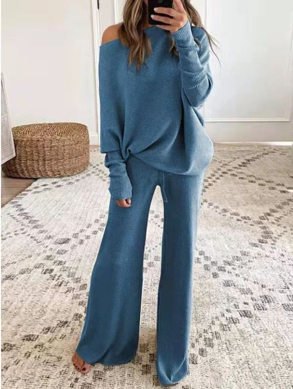 Alessia | Women's Knitted Two-Piece Set with Asymmetric Top & Trousers