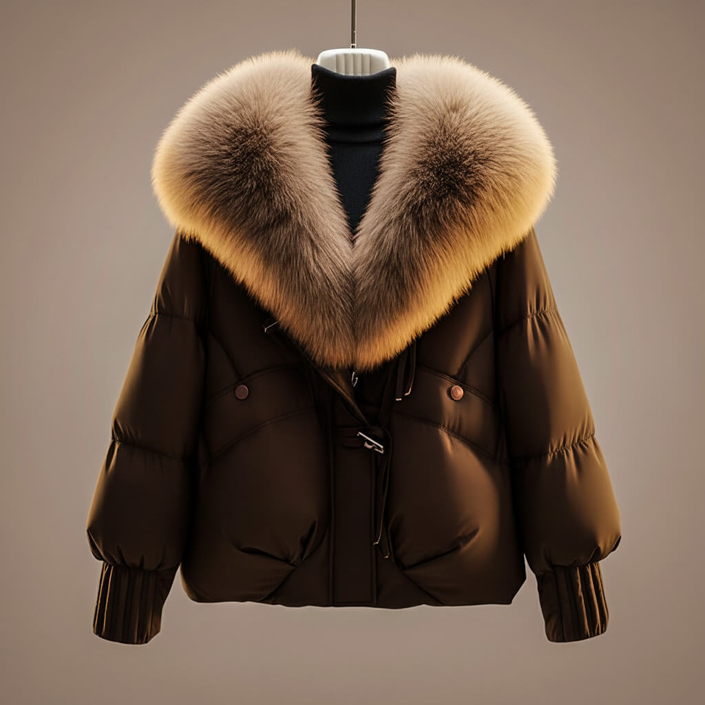 Women's Faux Fur Collar Cinched-Waist Puffer Jacket