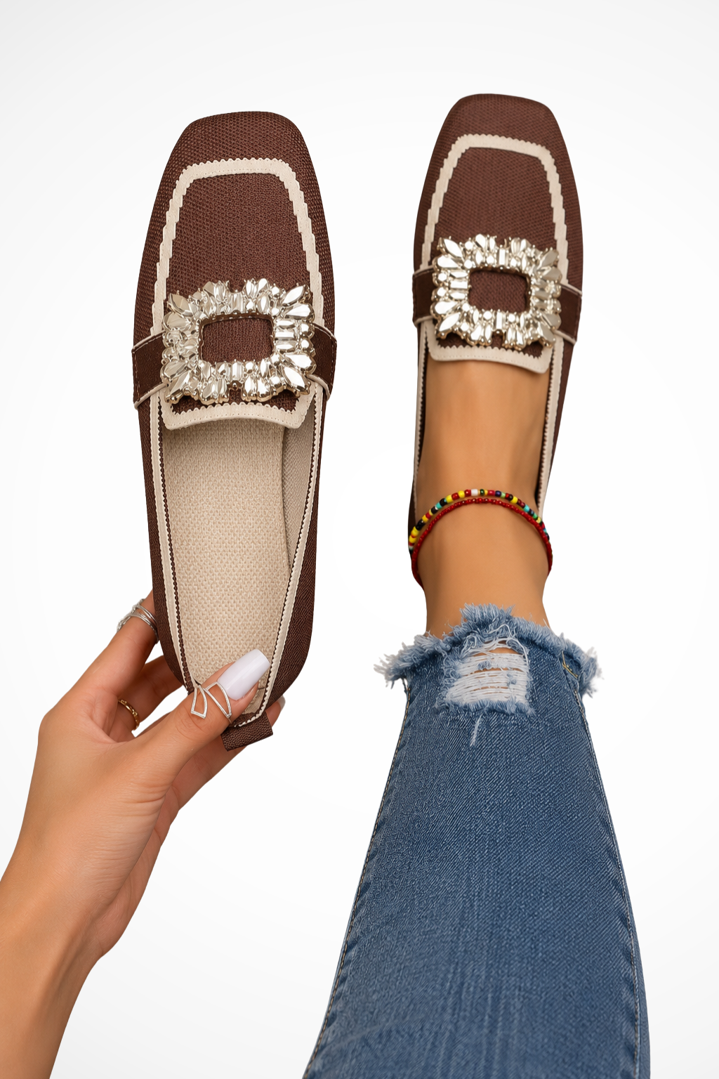 Évabelle | Women's Embellished Square Toe Loafers