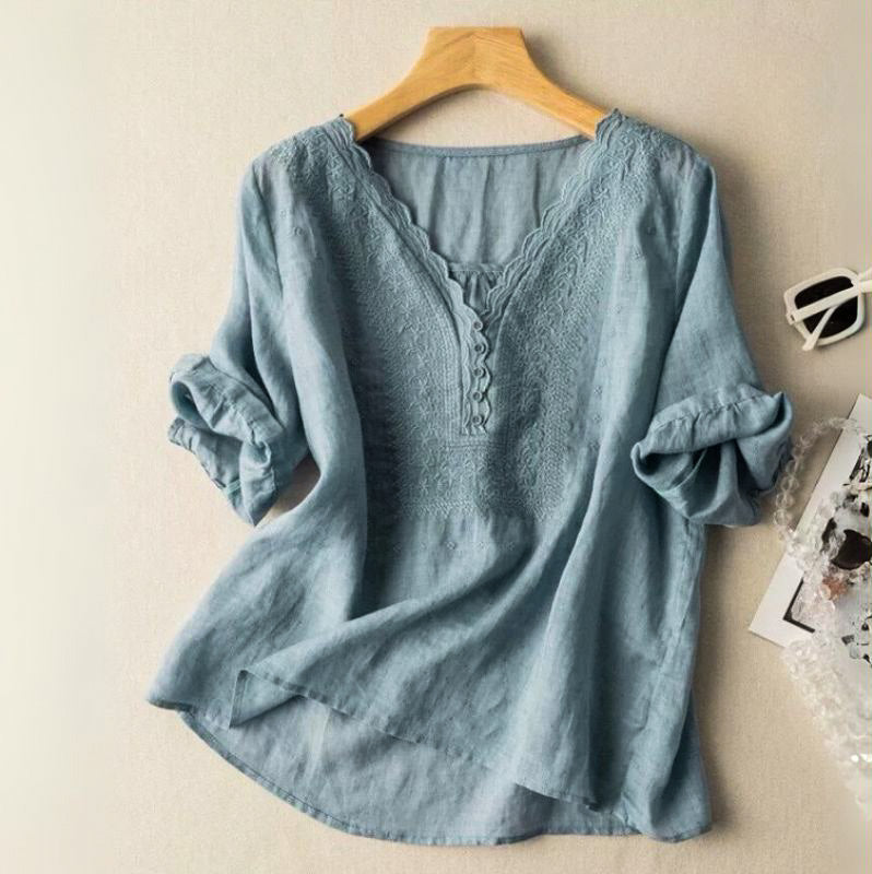 Célestine | Women's Embroidered V-Neck Blouse