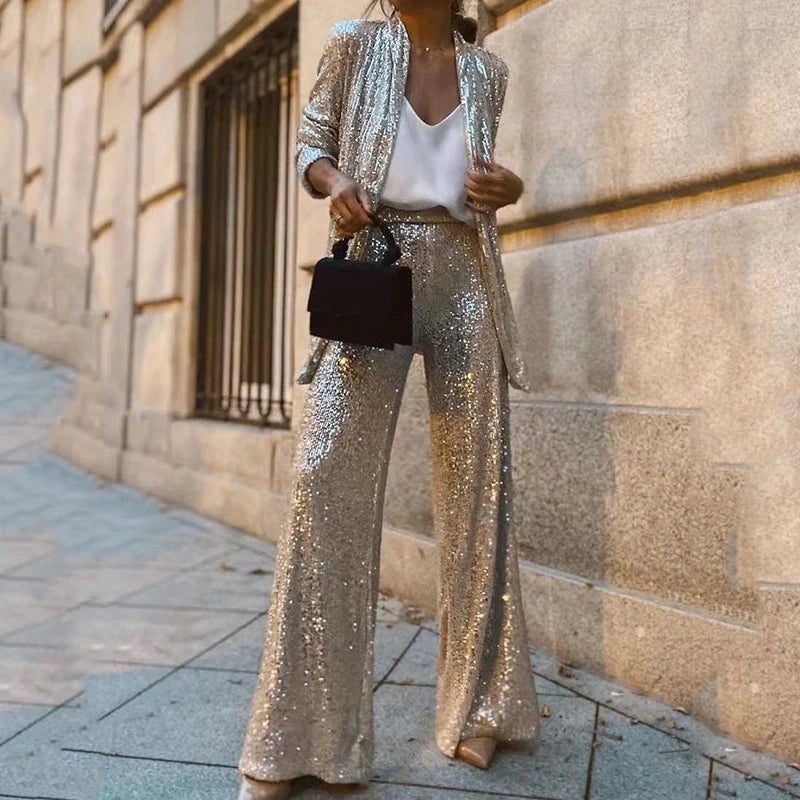 Carys | Women's Sequin Top & High-Waisted Trouser Co-Ord Set