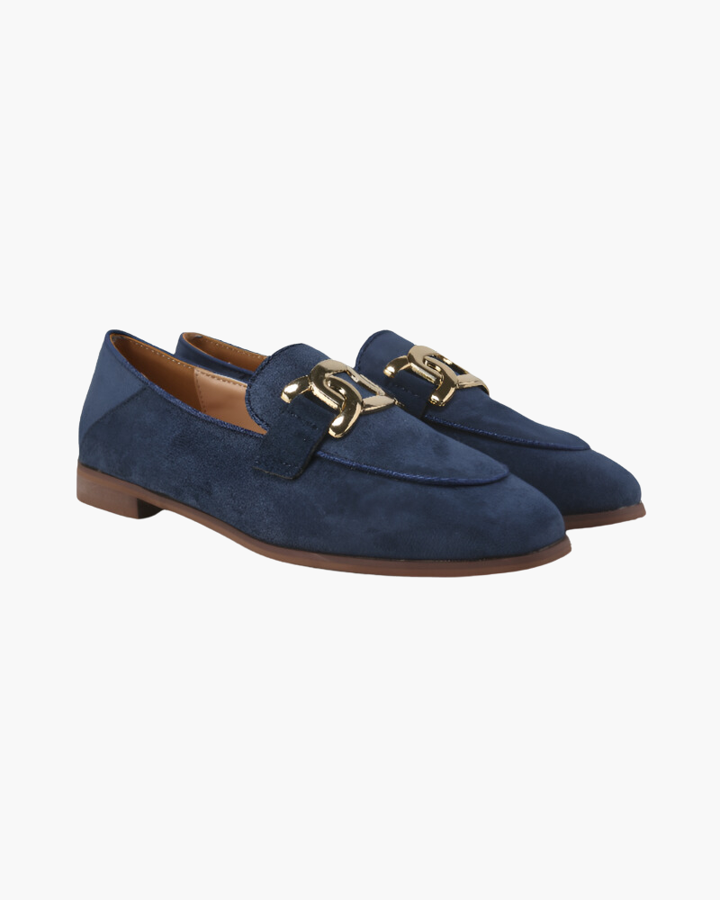 Corinne | Women's Suede Loafers with Gold Chain