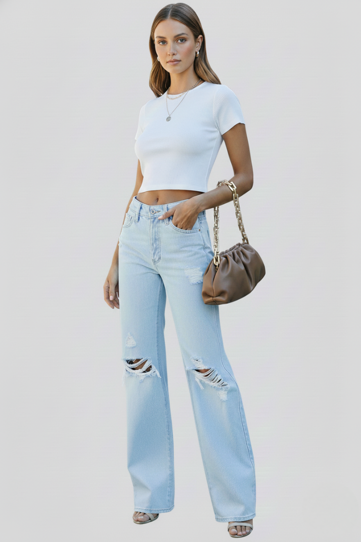 Scarlett | Distressed High Waisted Wide Leg Jeans for Women
