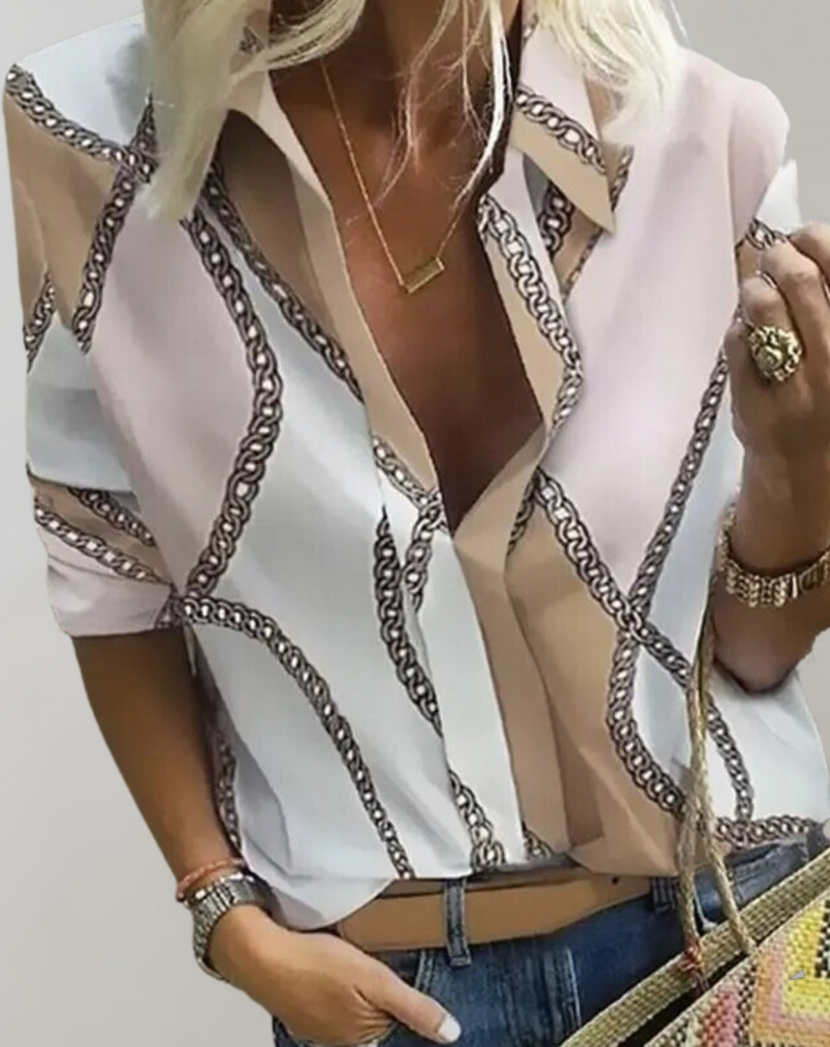 Léontine | Women's Chain Print Fitted Blouse