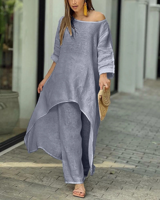 Tara | Women's Linen-Blend High-Low Two-Piece Set