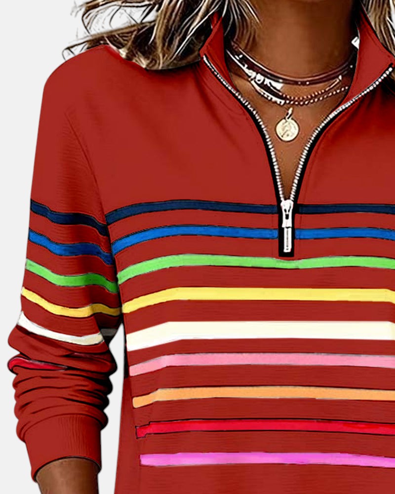 Solara | Rainbow Stripe Zip Sweatshirt