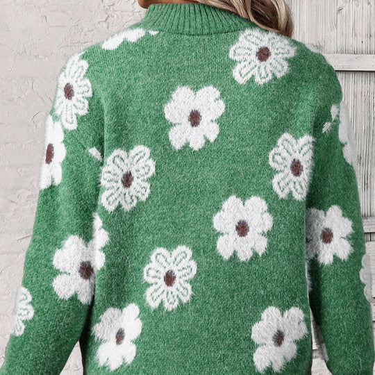 Daphne | Women's Daisy Floral Collared Half-Zip Knitted Jumper
