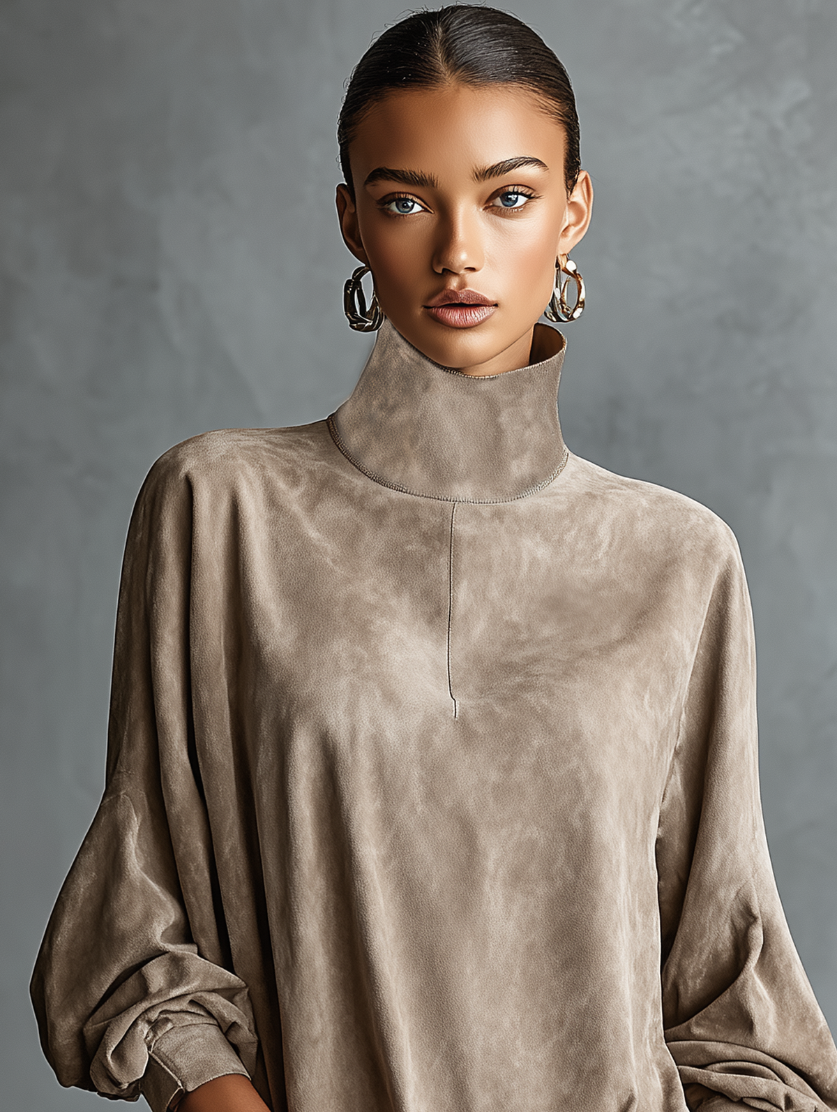 Zoraya | Women's Faux Suede Roll-Neck Long-Sleeve Dress