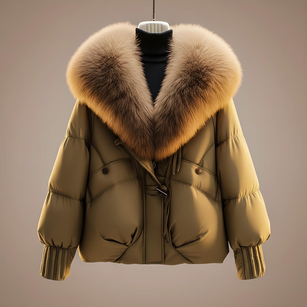 Women's Faux Fur Collar Cinched-Waist Puffer Jacket