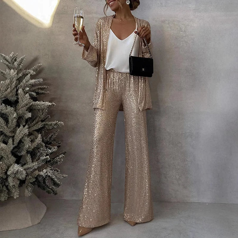 Carys | Women's Sequin Top & High-Waisted Trouser Co-Ord Set