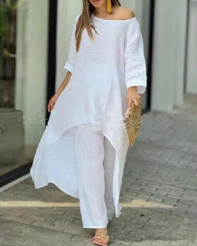 Tara | Women's Linen-Blend High-Low Two-Piece Set