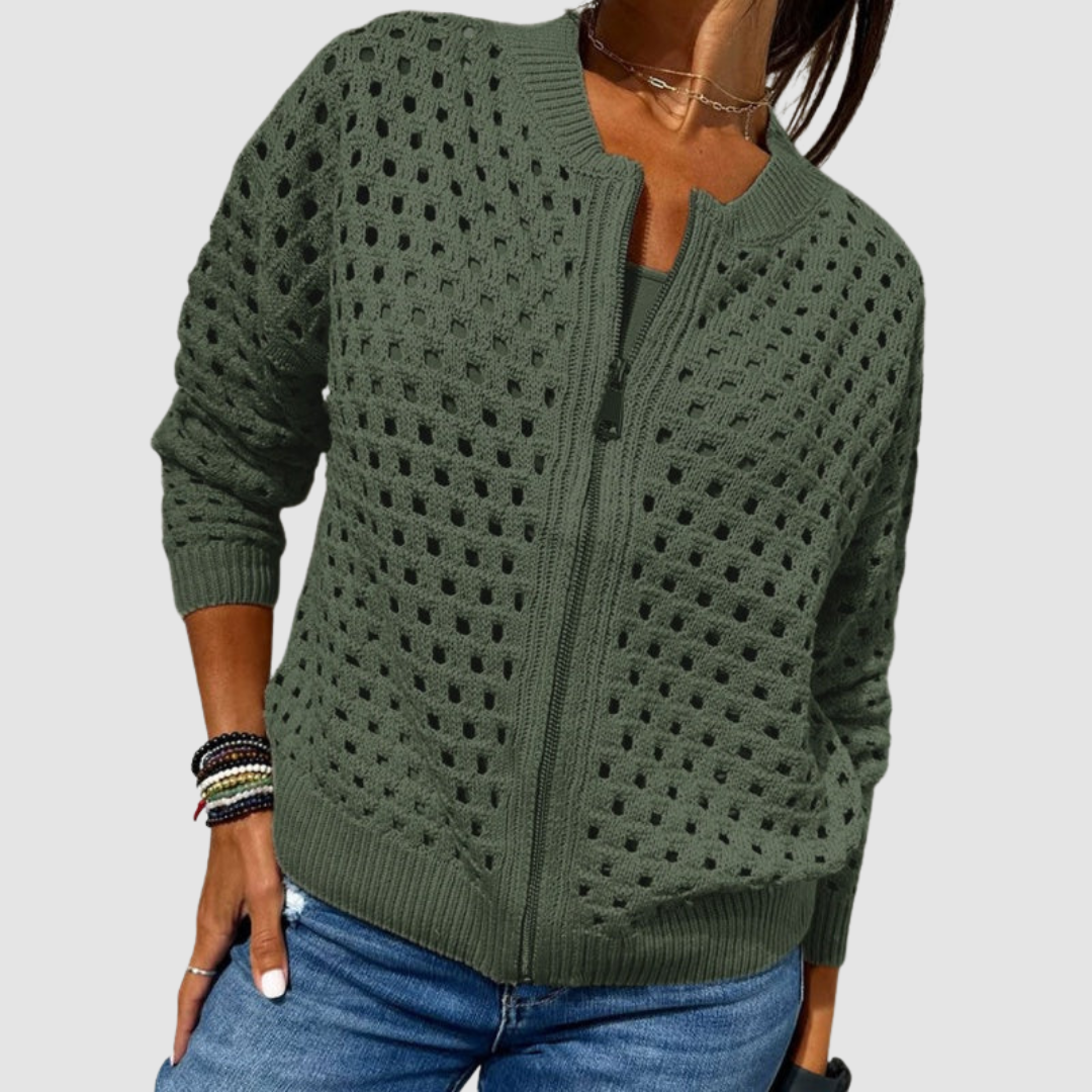 Women's Relaxed Fit Crochet Knit Zip Cardigan