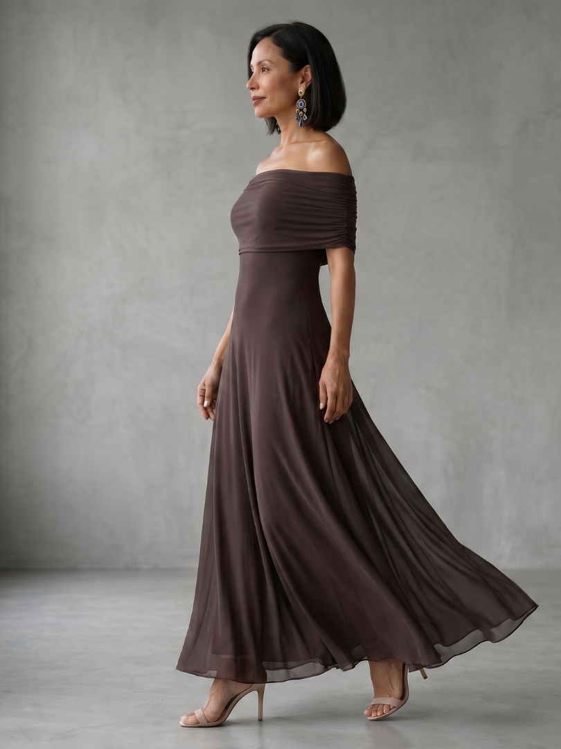 Women's Off-Shoulder Fitted Maxi Wedding Guest Dress