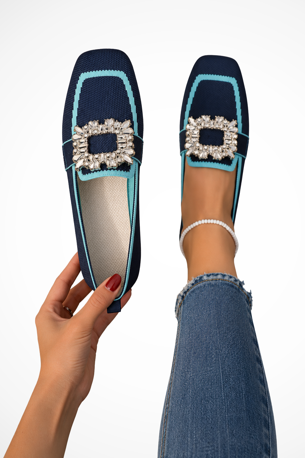 Évabelle | Women's Embellished Square Toe Loafers