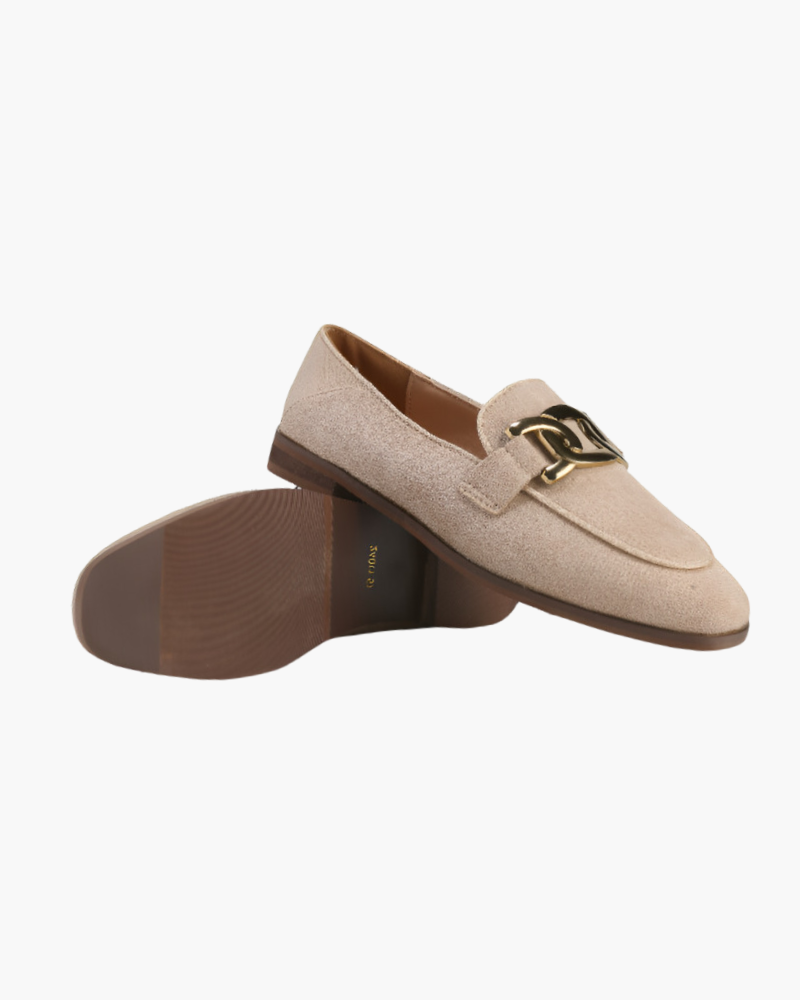 Corinne | Women's Suede Loafers with Gold Chain