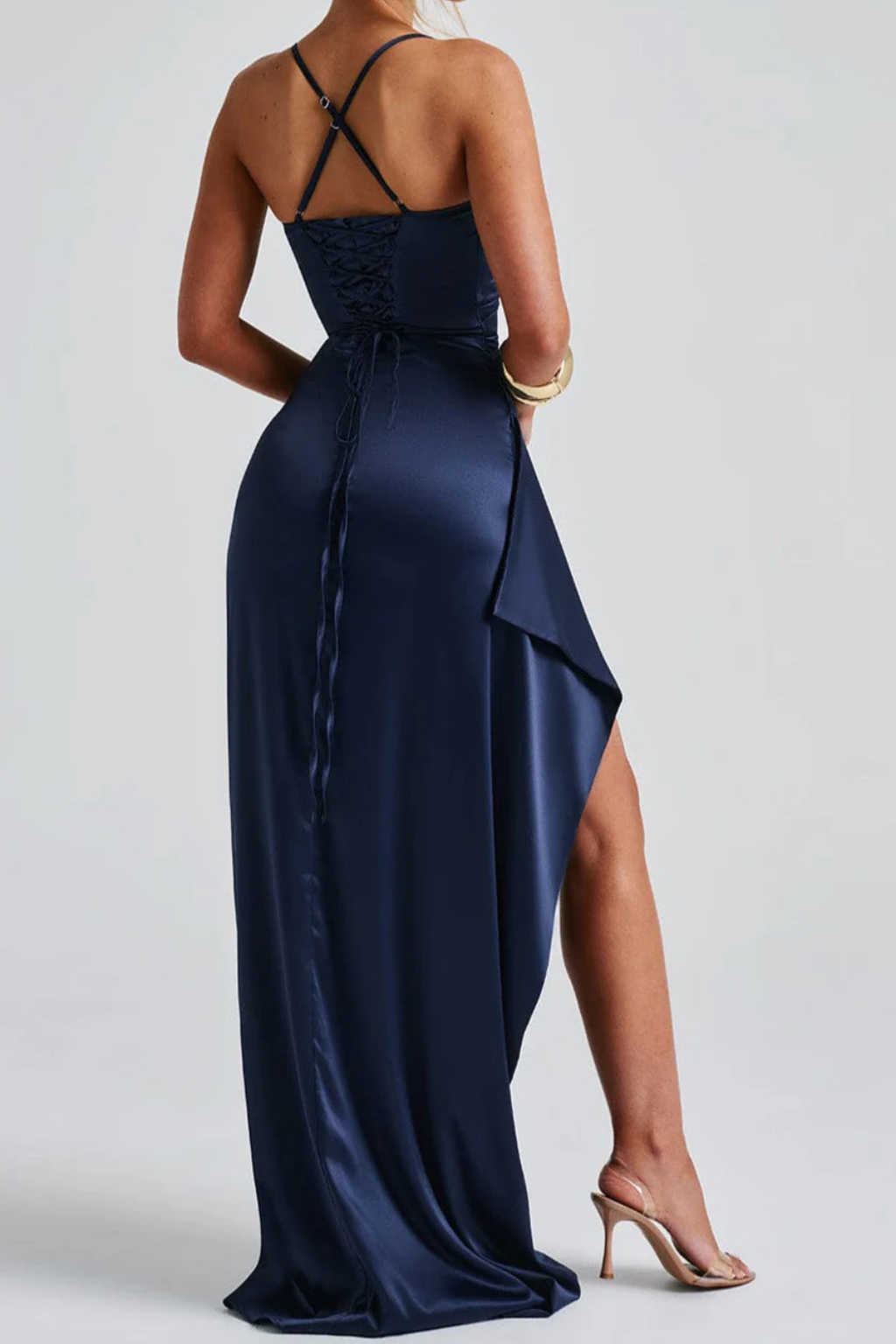 Lucia | Women's Satin Strappy High-Slit Maxi Christmas Party Dress