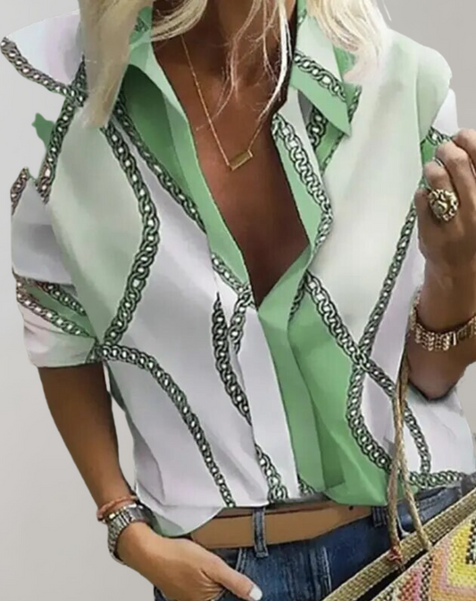 Léontine | Women's Chain Print Fitted Blouse