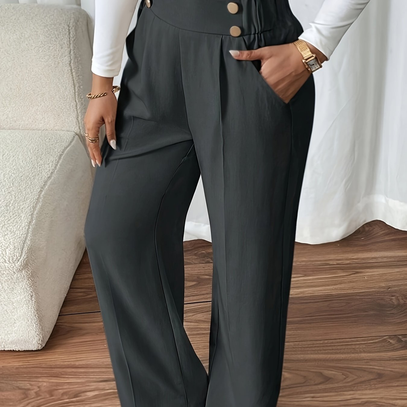Vespera | Women's High Waist Straight Leg Trousers