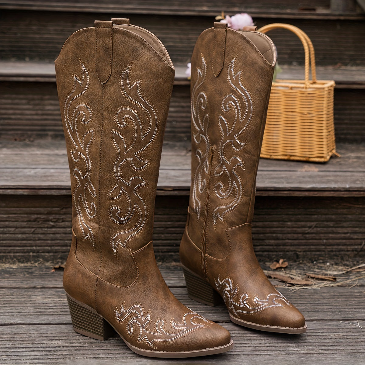 Seraphelle | Women's Embroidered Knee-High Cowboy Boots