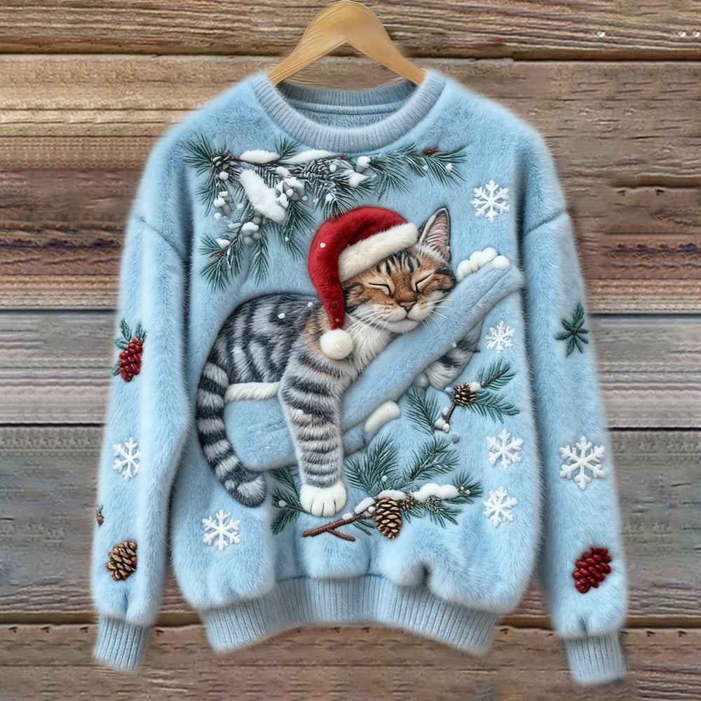 Noelle | Women's Festive Cat Print Crew Neck Christmas Jumper