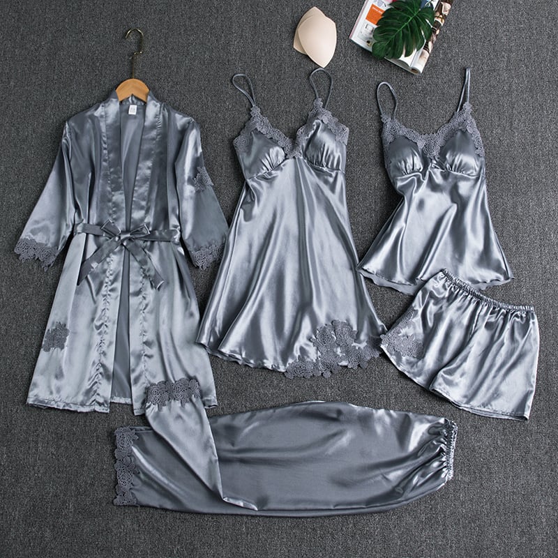 Celestine | 5-Piece Satin Lace Nightwear Set