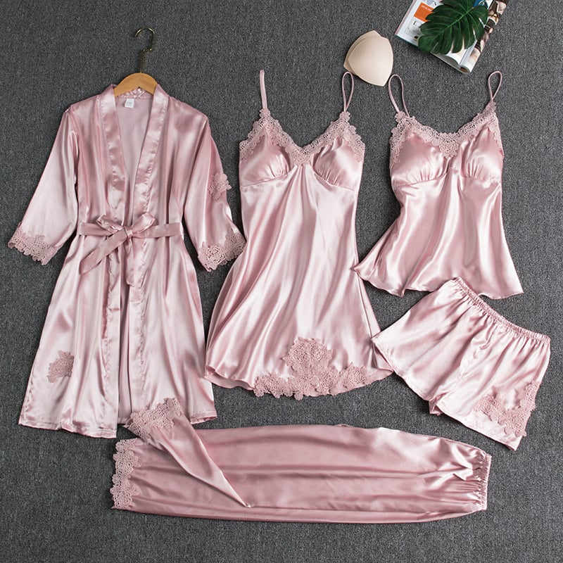 Celestine | 5-Piece Satin Lace Nightwear Set
