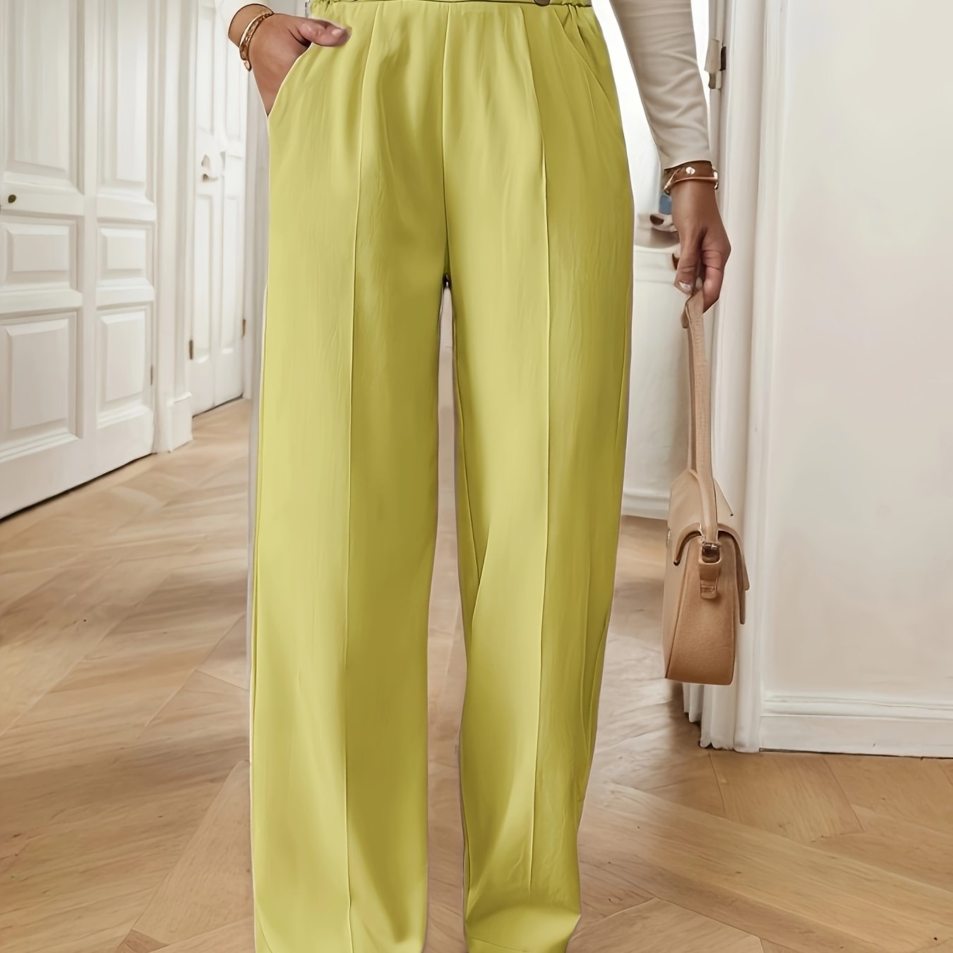 Vespera | Women's High Waist Straight Leg Trousers