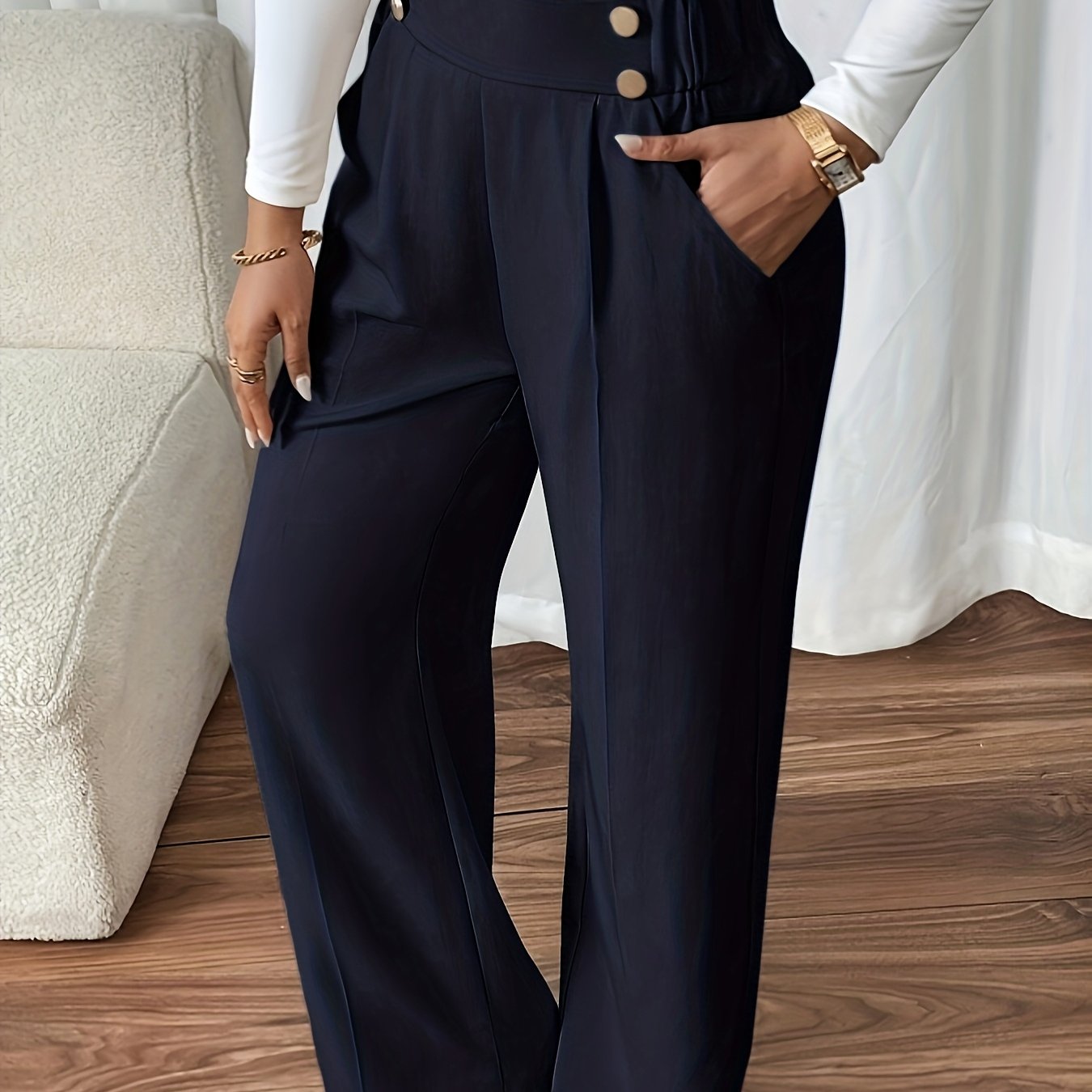 Vespera | Women's High Waist Straight Leg Trousers