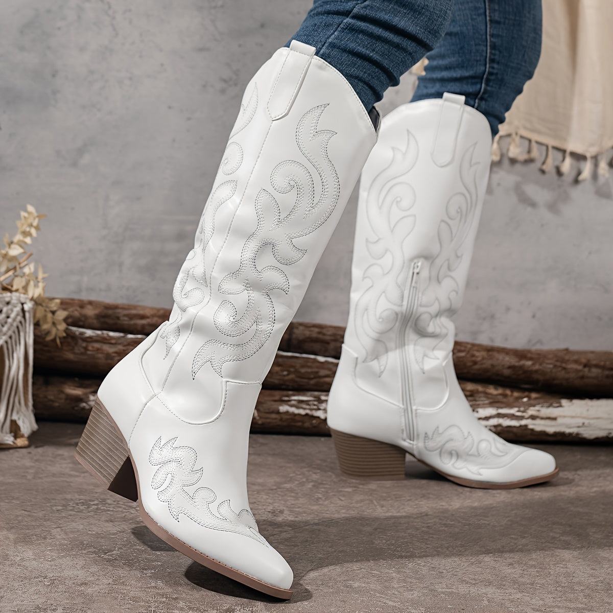 Seraphelle | Women's Embroidered Knee-High Cowboy Boots