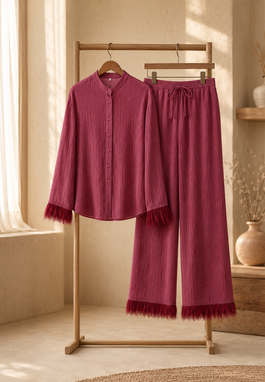 Seraphine | Women's Feather-Trim Sequin Wide-Leg Trouser Co-Ord