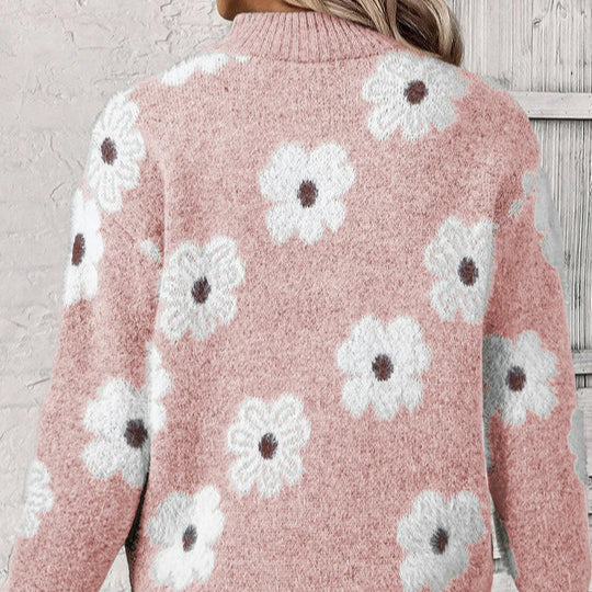 Daphne | Women's Daisy Floral Collared Half-Zip Knitted Jumper