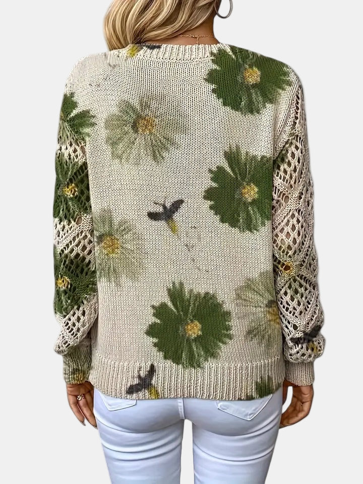 Roséliane | Women's Floral Knit V-Neck Sweater