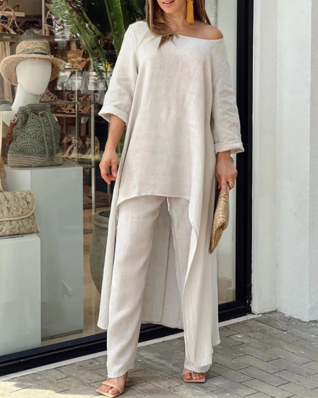 Tara | Women's Linen-Blend High-Low Two-Piece Set