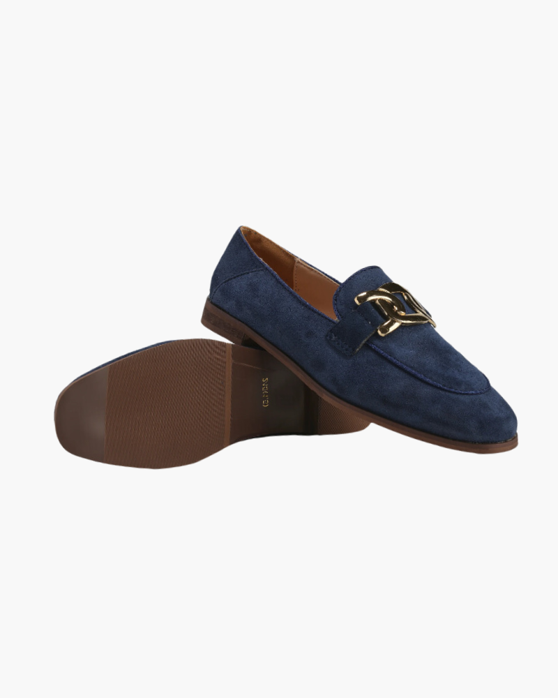 Corinne | Women's Suede Loafers with Gold Chain