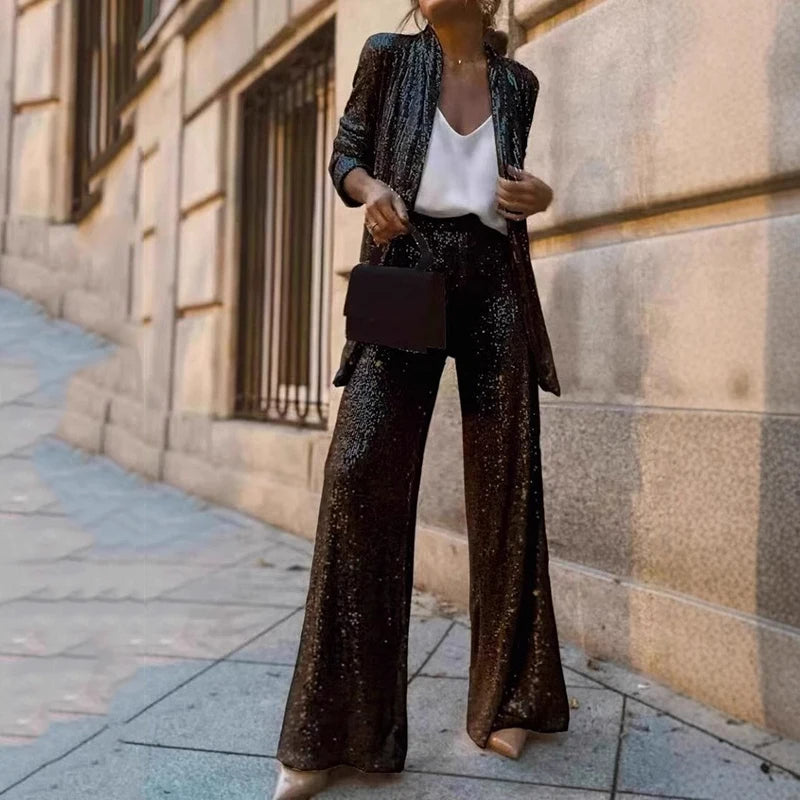 Carys | Women's Sequin Top & High-Waisted Trouser Co-Ord Set