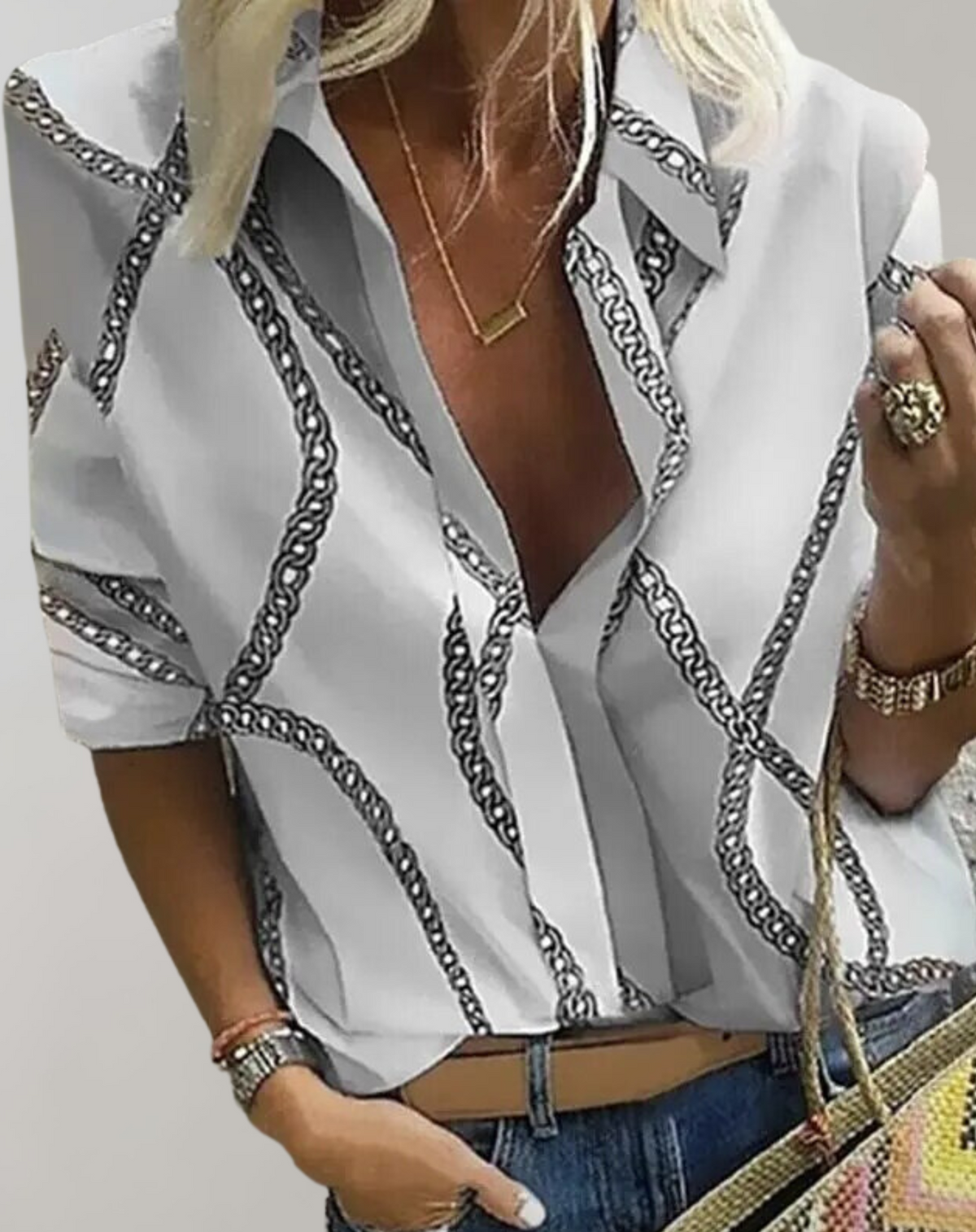 Léontine | Women's Chain Print Fitted Blouse