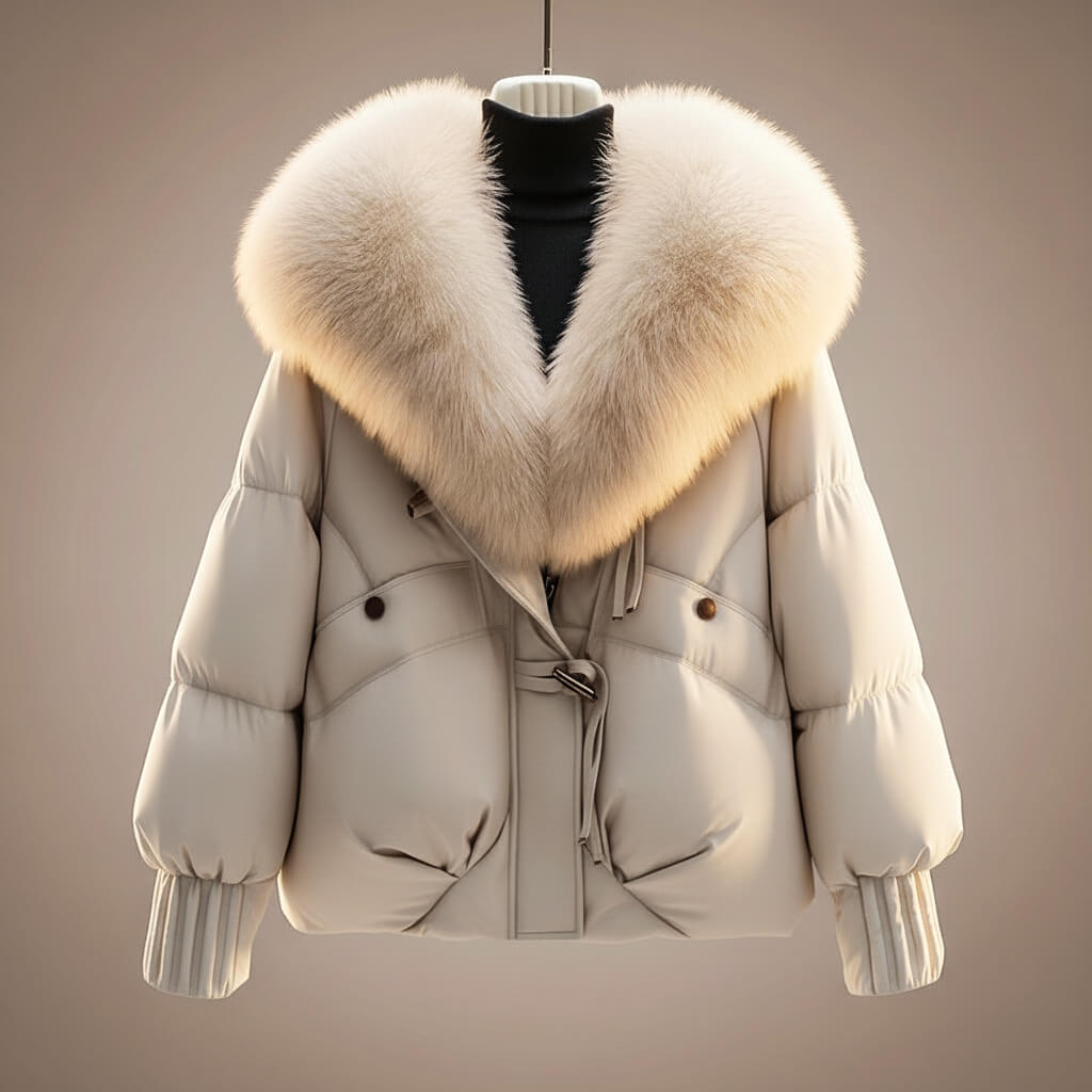 Women's Faux Fur Collar Cinched-Waist Puffer Jacket