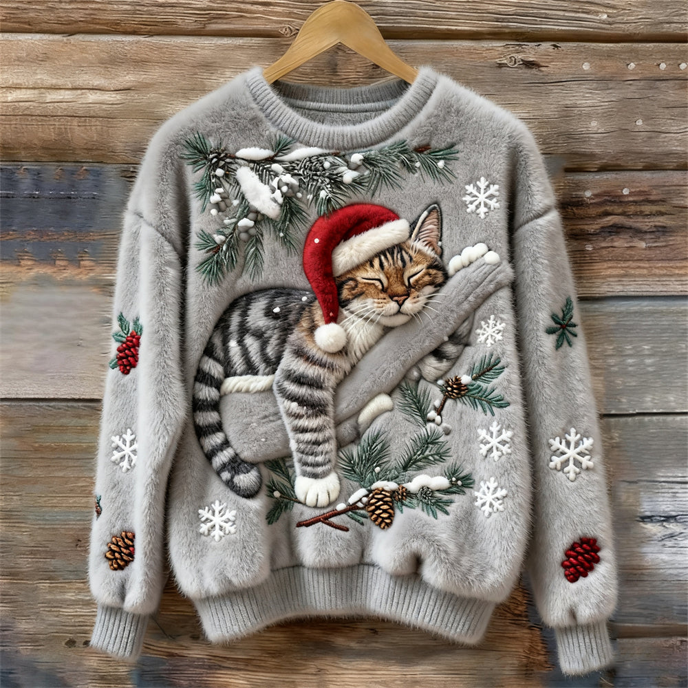 Noelle | Women's Festive Cat Print Crew Neck Christmas Jumper