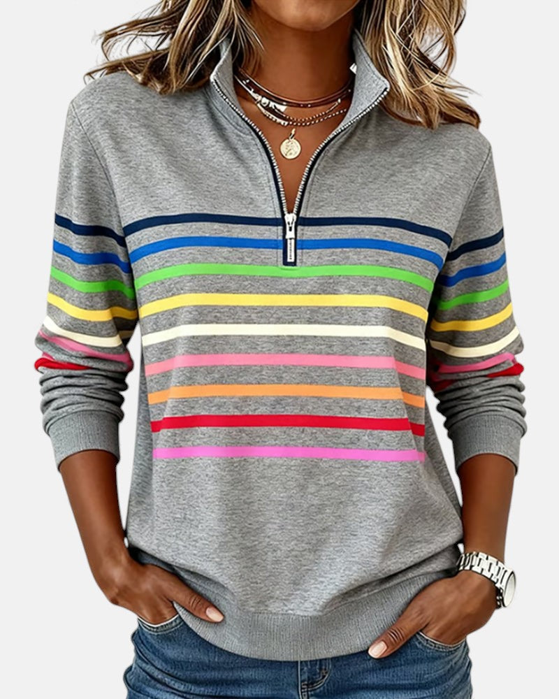 Solara | Rainbow Stripe Zip Sweatshirt