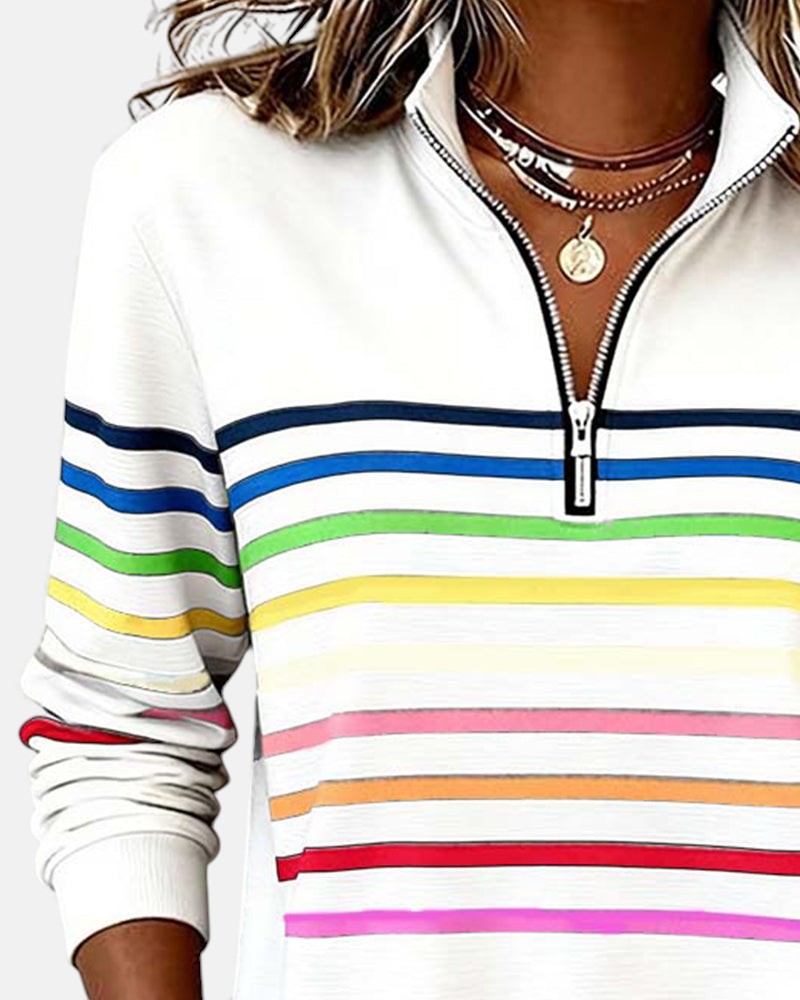 Solara | Rainbow Stripe Zip Sweatshirt