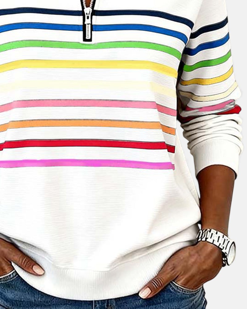 Solara | Rainbow Stripe Zip Sweatshirt