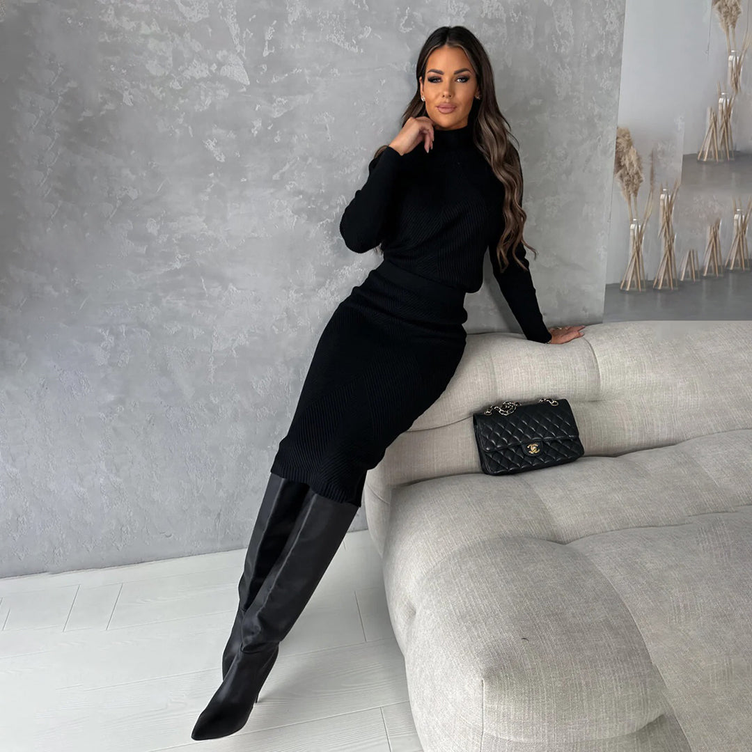 Women's Knitted Jumper & Skirt Two-Piece Set