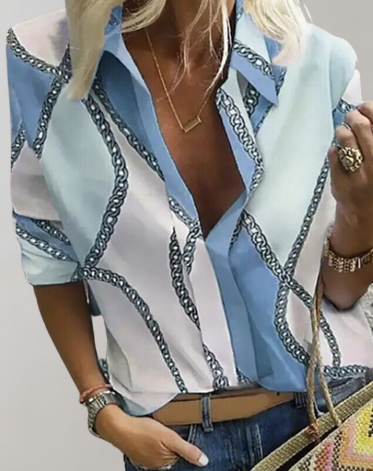 Léontine | Women's Chain Print Fitted Blouse