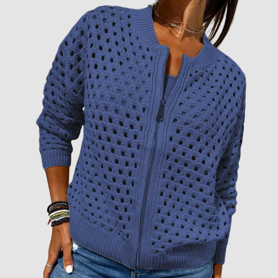 Women's Relaxed Fit Crochet Knit Zip Cardigan