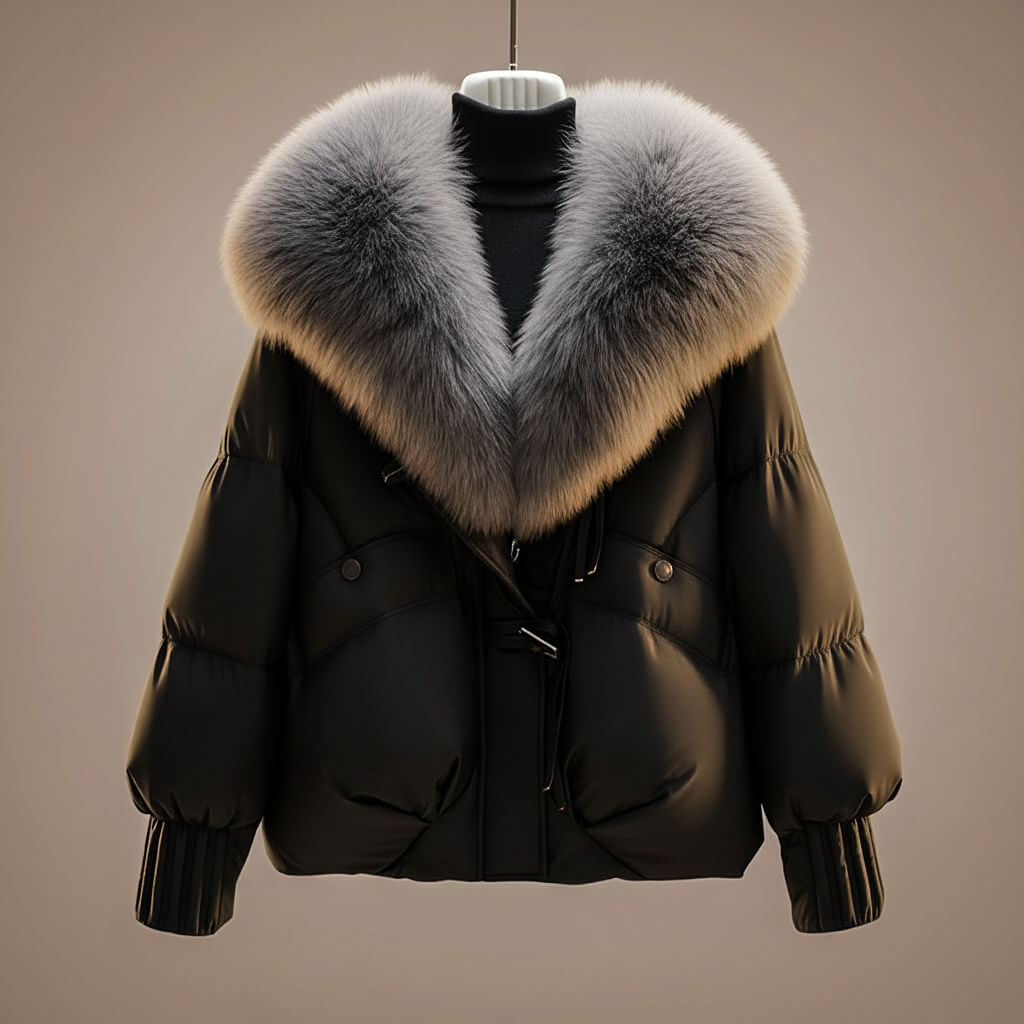 Women's Faux Fur Collar Cinched-Waist Puffer Jacket