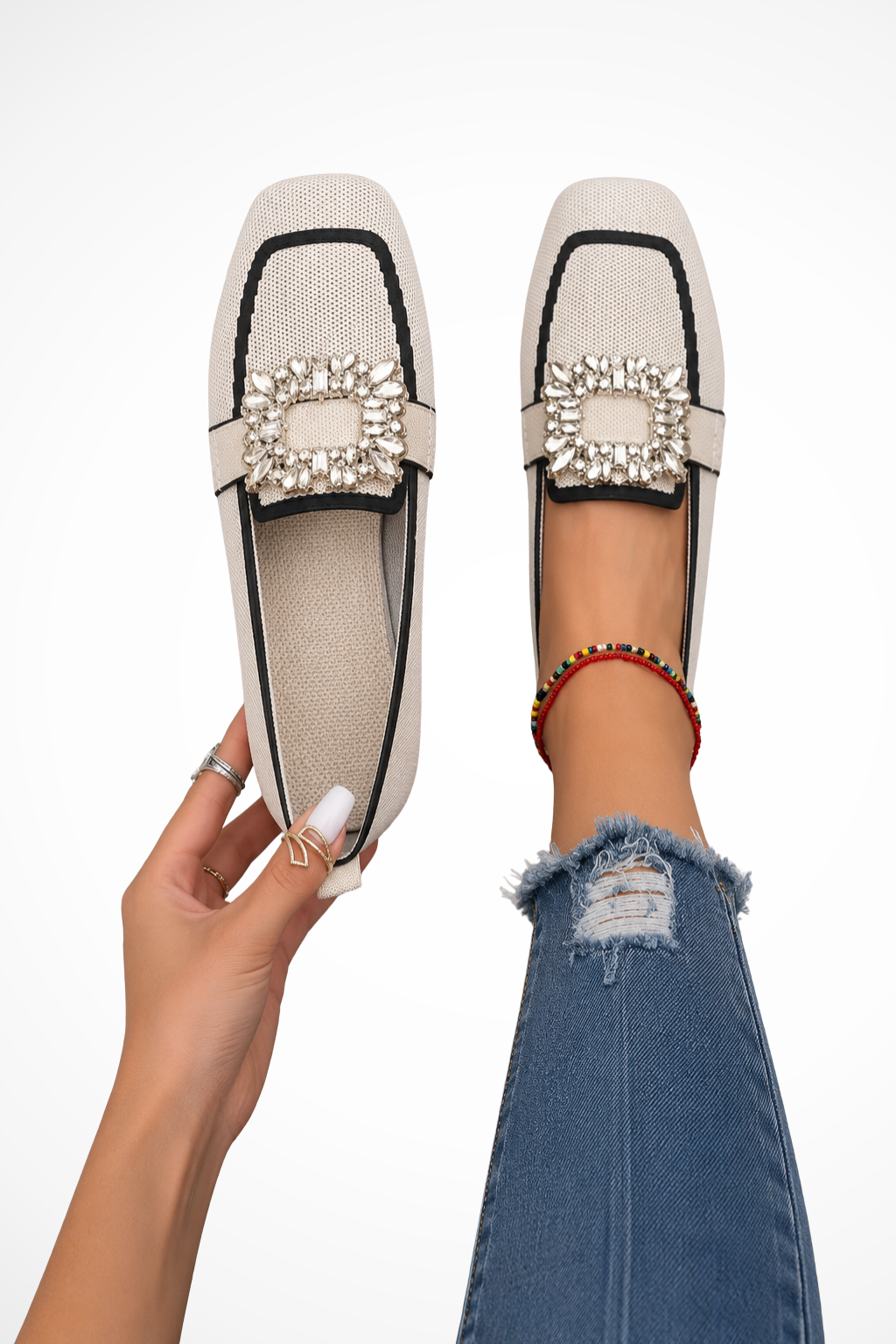 Évabelle | Women's Embellished Square Toe Loafers