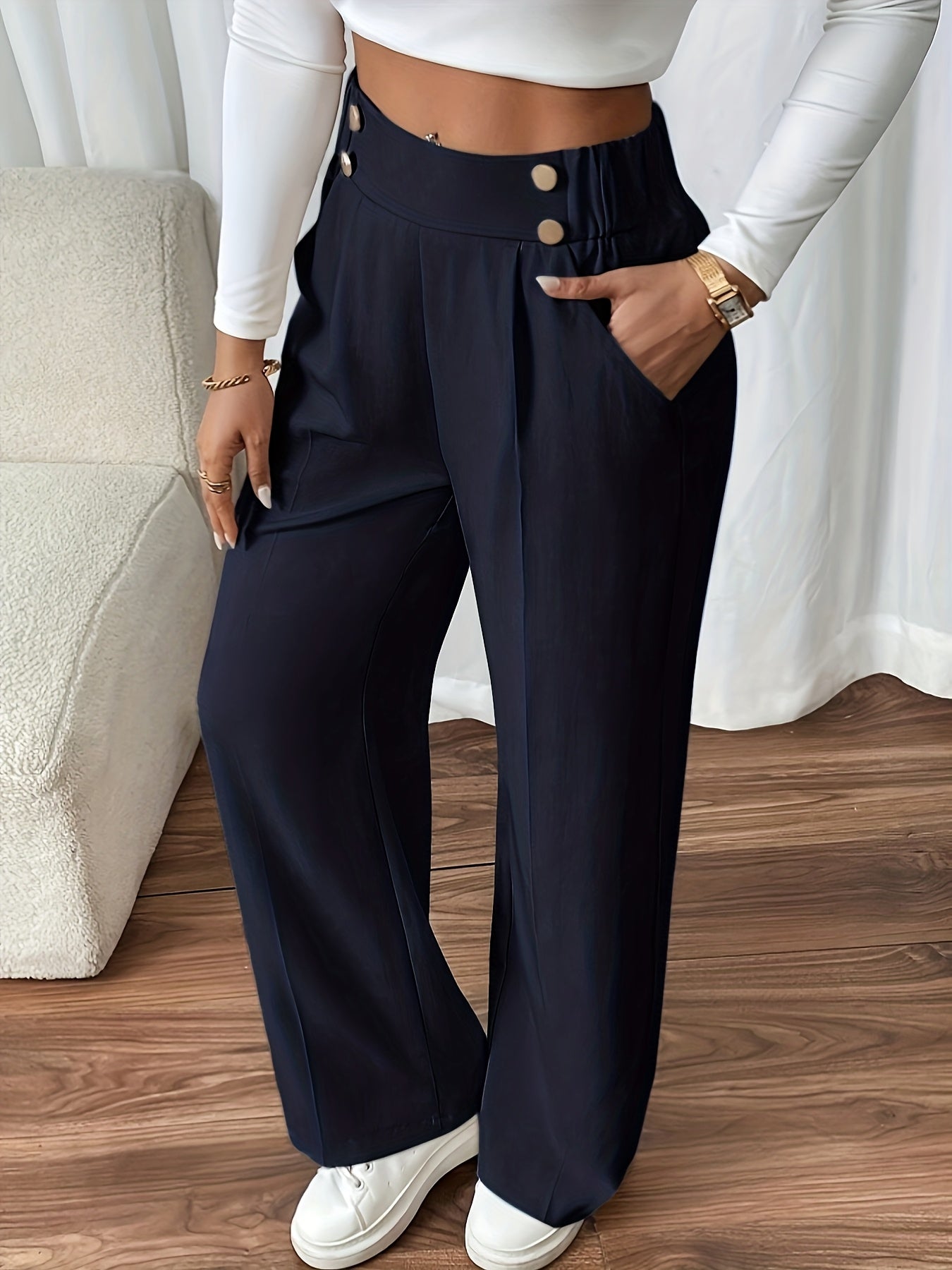 Vespera | Women's High Waist Straight Leg Trousers