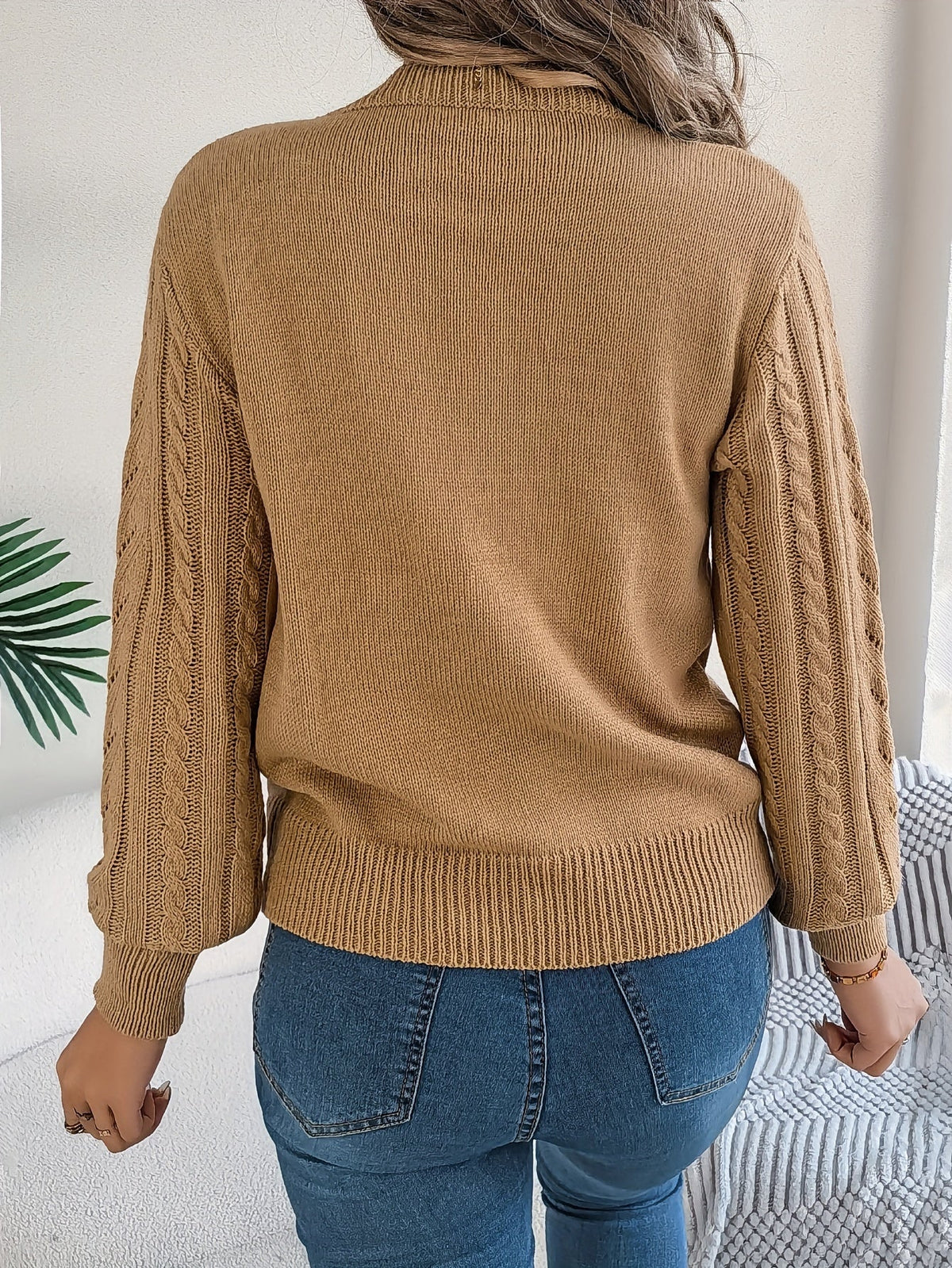 Lowri | Women's Textured Openwork Crew Neck Knit Jumper