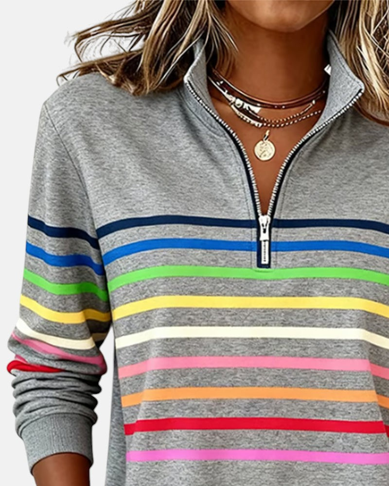 Solara | Rainbow Stripe Zip Sweatshirt